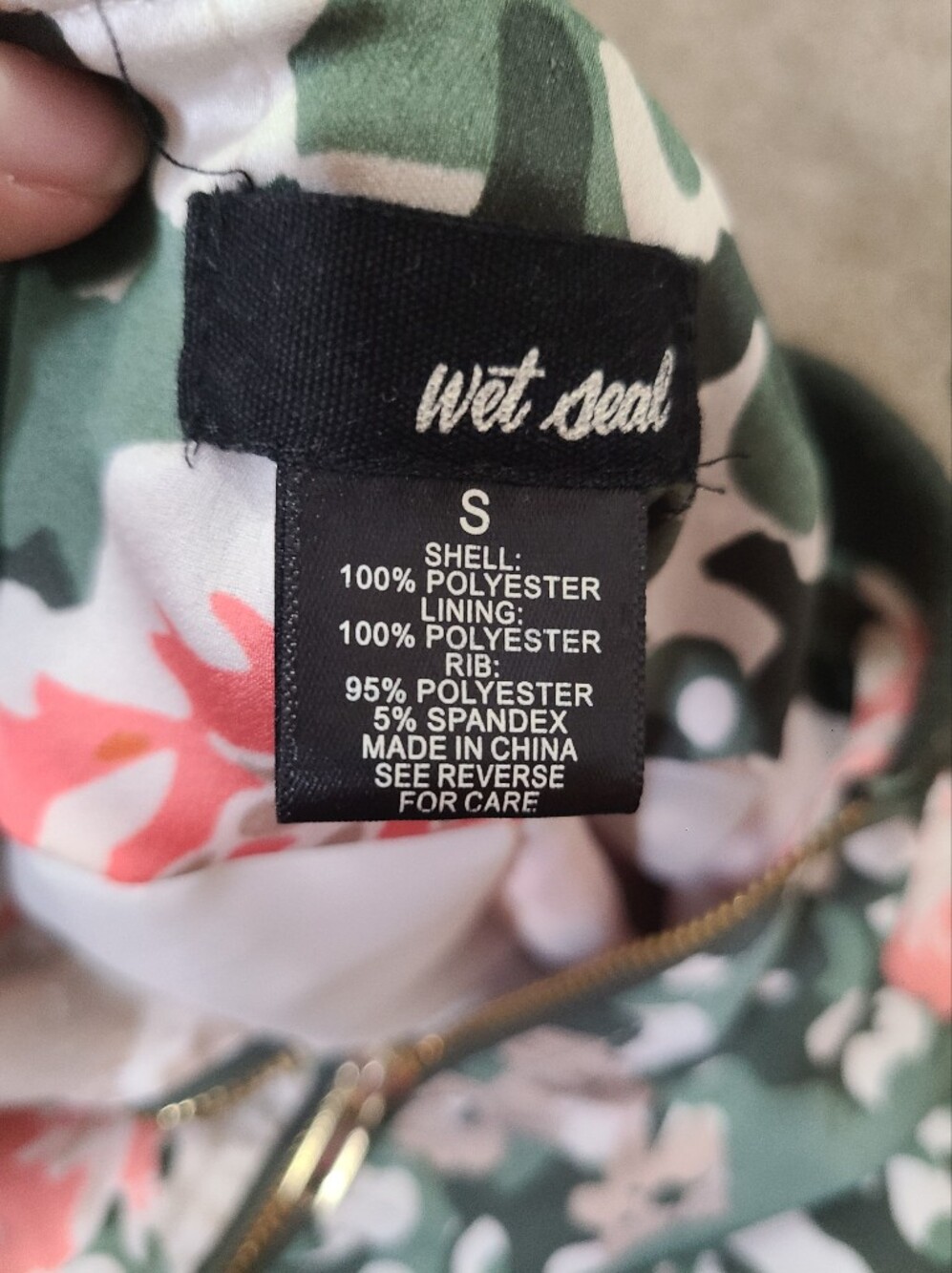 Wet Seal Camouflage Floral Gold Zipper Satin Bomber Jacket - Picture 3 of 3